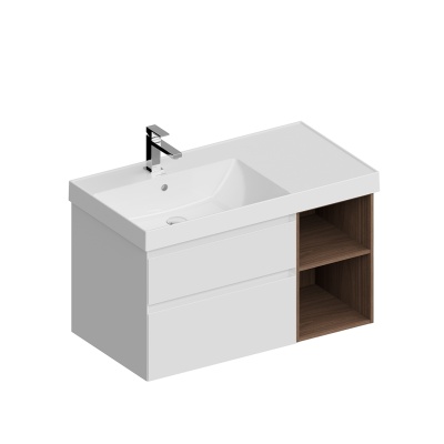 Тумба Cubo/Кубо левая подвесная с ящиками 90, белая матовая-древесная Тумба Cubo/Кубо левая подвесная с ящиками 90, белая матовая-древесная