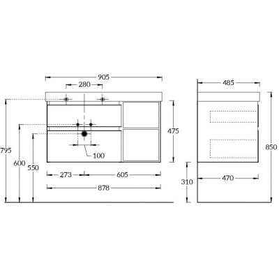 Тумба Cubo/Кубо левая подвесная с ящиками 90, лимо матовая-древесная Тумба Cubo/Кубо левая подвесная с ящиками 90, лимо матовая-древесная