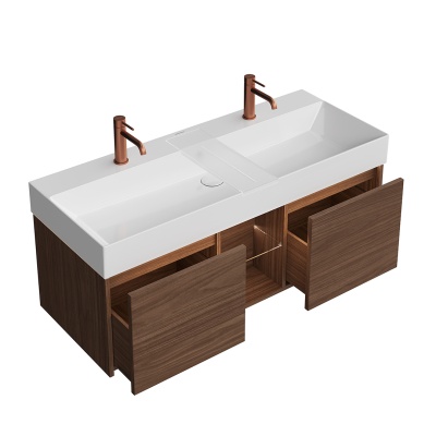 Тумба Grande/Гранде подвесная 120, 2 ящика + открытая зона, структурированный орех