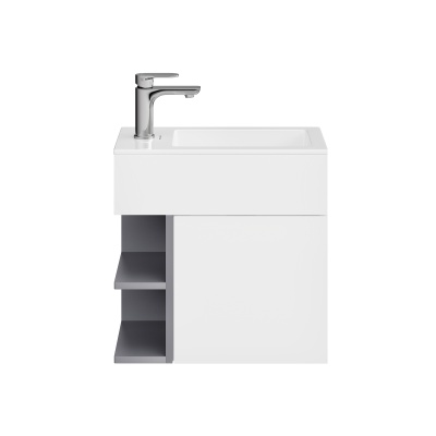 Тумба Lato/Лато подвесная 50 см, дверца с нажимным открыванием + полочки, утренний серый, серый пыльный матовый Тумба Lato/Лато подвесная 50 см, дверца с нажимным открыванием + полочки, утренний серый, серый пыльный матовый