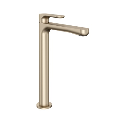 Смеситель для раковины Ole/Оле однорычажный высокий без донного клапана, золотой атласный