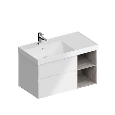 Тумба Cubo/Кубо левая подвесная с ящиками 90, белая матовая-древесная Тумба Cubo/Кубо левая подвесная с ящиками 90, белая матовая-древесная