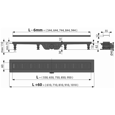 Душевой лоток смарт с перфорированной решеткой, черный, 85 см Душевой лоток смарт с перфорированной решеткой, черный, 85 см (арт. APZ10BLACK-850KM) купить в интернет-магазине KERAMA MARAZZI в Красноярском крае