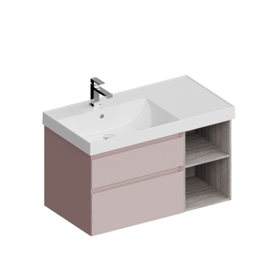 Тумба Cubo/Кубо левая подвесная с ящиками 90, мальва матовая-древесная Тумба Cubo/Кубо левая подвесная с ящиками 90, мальва матовая-древесная