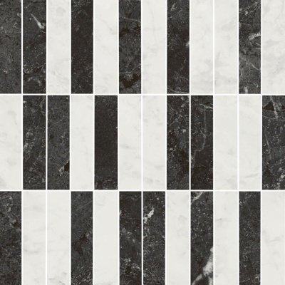 Декор Тубкаль мозаичный микс чёрный белый глянцевый обрезной 30x30x0,9