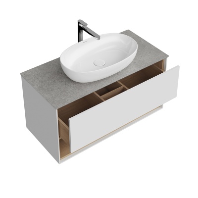 Тумба Plaza Modern/Плаза Модерн подвесная 100 белый 1 ящик + полка
