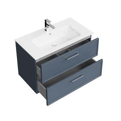 Тумба Piano Classic/Пиано Классик подвесная 85 см, 2 ящика, ясень синий матовый