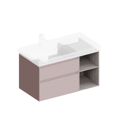 Тумба CUBO левая подвесная с ящиками 90, мальва матовая-древесная Тумба CUBO левая подвесная с ящиками 90, мальва матовая-древесная