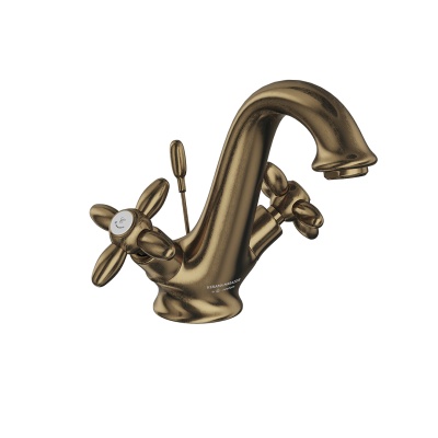 Смеситель для раковины MUSE вентильный с донным клапаном, потертая бронза