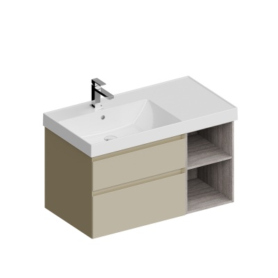 Тумба CUBO левая подвесная с ящиками 90, лимо матовая-древесная