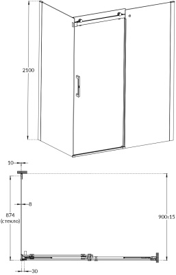 Душевая боковая панель CRISTALLO, 90х210, матовый черный