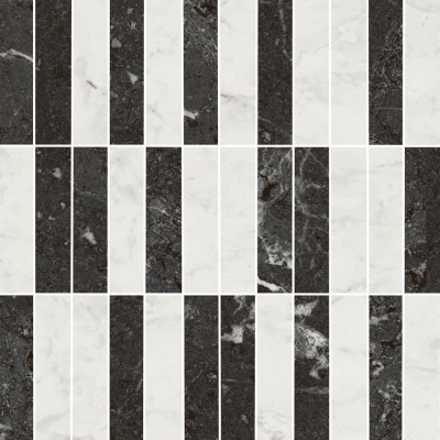 Декор Тубкаль мозаичный микс чёрный белый глянцевый обрезной 30x30x0,9