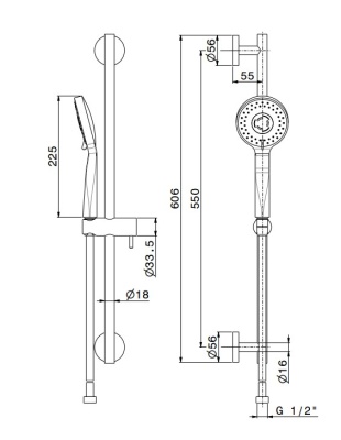 Душевая стойка OLE c ручной круглой лейкой и шлангом, без выхода для подачи воды, хром