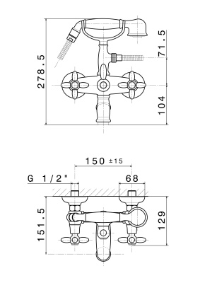 Смеситель для ванны MUSE настенный с переключателем, хром глянец Смеситель для ванны MUSE настенный с переключателем, хром глянец