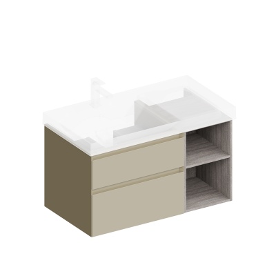 Тумба CUBO левая подвесная с ящиками 90, лимо матовая-древесная Тумба CUBO левая подвесная с ящиками 90, лимо матовая-древесная