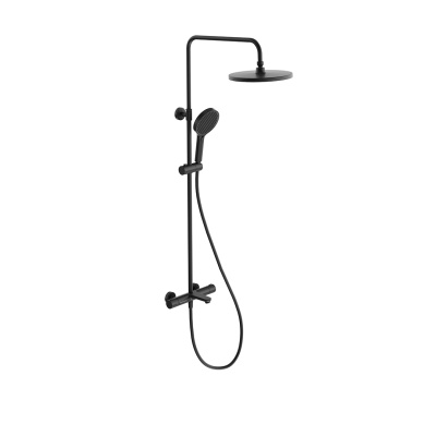 Душевая колонна FONTE на 3 потока с фиксированным изливом и термостатическим смесителем, черный матовый Душевая колонна FONTE на 3 потока с фиксированным изливом и термостатическим смесителем, черный матовый