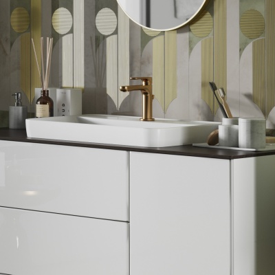 Смеситель для раковины OLE однорычажный без донного клапана 3/8, золотой атласный Смеситель для раковины OLE однорычажный без донного клапана 3/8, золотой атласный