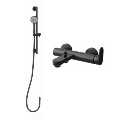 Комплект для ванны OLE с настенным смесителем с дивертором и душевой стойкой, черный матовый Комплект для ванны OLE с настенным смесителем с дивертором и душевой стойкой, черный матовый