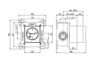 Универсальная внутренняя часть для механического смесителя на один поток для душа