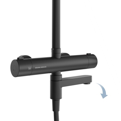 Душевая колонна FONTE на 3 потока с поворотным изливом с термостатическим смесителем, черный матовый Душевая колонна FONTE на 3 потока с поворотным изливом с термостатическим смесителем, черный матовый