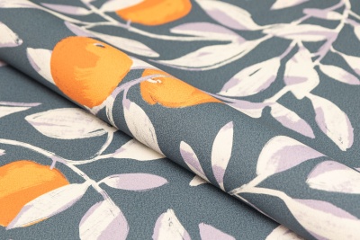 Обои виниловые на флизелиновой основе Шафран мотив, синий, апельсины